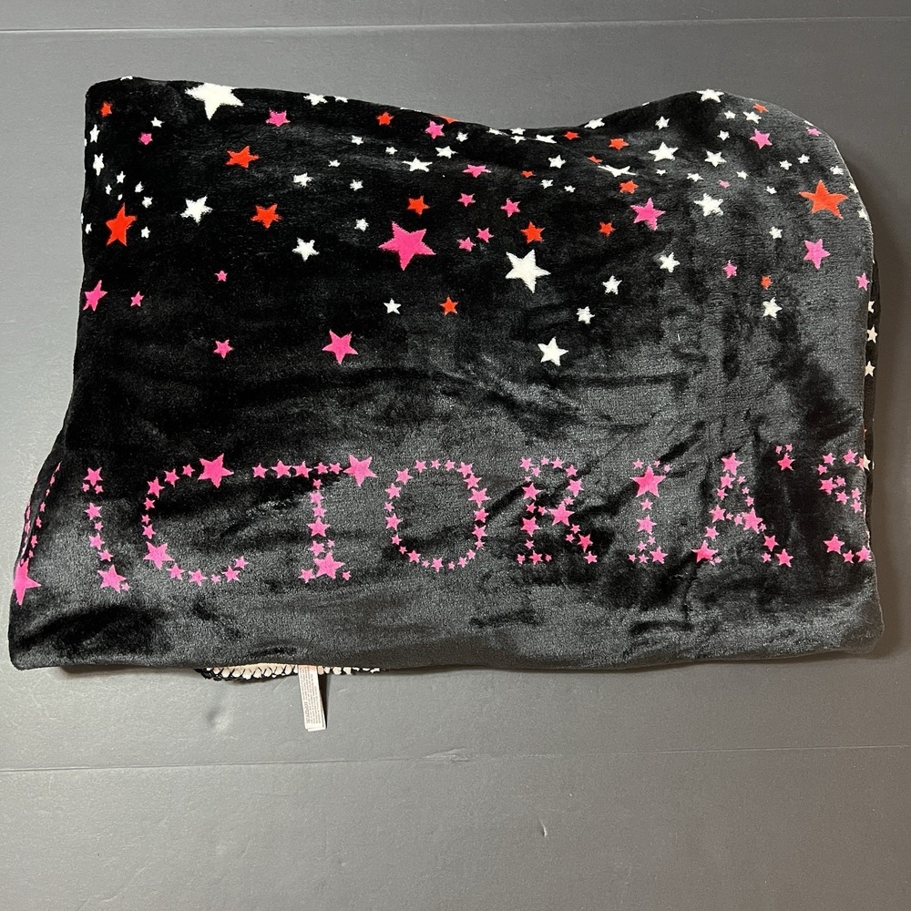 Victoria's Secret Fashion Show Sherpa Throw Fleece Blanket Black Pink Stars